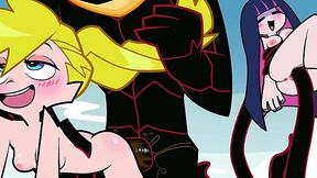 Panty And Stocking Anime Heroines Have A Wild Hardcore Action With A Tentacle Monster