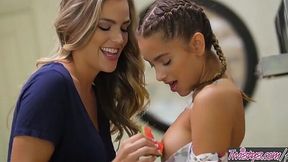 Juicy Great Stepmom And Stepdaughter Feast With Watermelons And Pussies