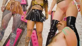 Wet Toilet Man Four Dominatrix Peeing Punishment