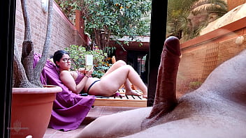 Uncensored: Hardcore My Stepson Takes Out His Big Cock On The Terrace, Gets Excited Looking At Me Behind The Window And Showing His Erection To The Neighbors. My Nipples Are Very Hard And I'M Not Wearing A Bra.