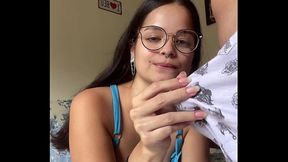 Kinky Busty Brunette Nerd Deepthroats Wellington Prado′S Thick Shaft While Back To Mirror In Denim Shorts